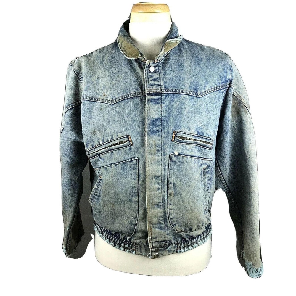 Windbreaker‎ Vintage 80s Denim Trucker Jacket Men's Large Perfectly Destroyed